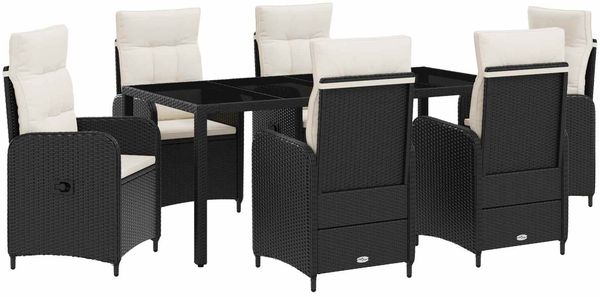 vidaXL Outdoortisch-Set 7 pcs Schwarz und Cremeweiß 190 x 90 x 75 cm 3422306