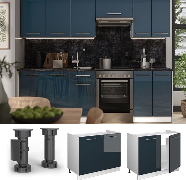 Spülenunterschrank Fame-Line Dunkelblau Hochglanz/Weiß 100 cm ohne Arbeitsplatte Vicco Bild 4