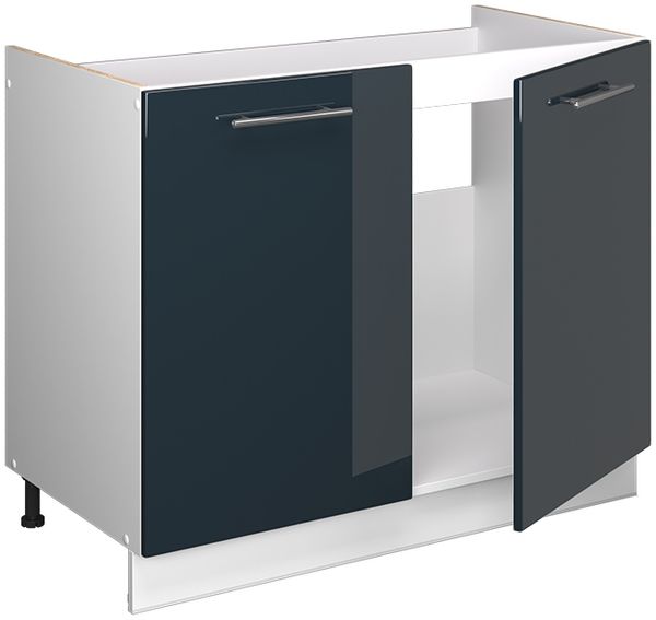 Spülenunterschrank Fame-Line Dunkelblau Hochglanz/Weiß 100 cm ohne Arbeitsplatte Vicco Bild 6