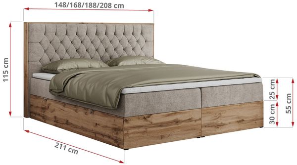 Boxspringbett, Schlafzimmerbett, Bettkasten - AMORE - 200 x 200 cm - Beige Stoff - H4 Bild 5