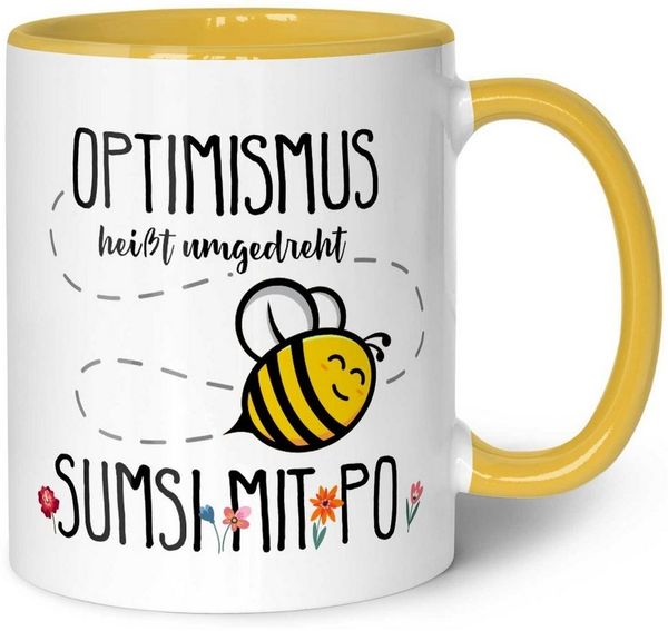 GRAVURZEILE Tasse mit Spruch - Optimismus heißt umgedreht Sumsi mit Po - Geschenk -, Keramik