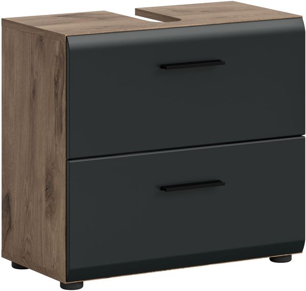 xonox. home – Waschbeckenunterschrank Ice 60 x 55 x 30 cm in Korpus Nox Oak Nachbildung und Front schwarz matt – Moderner Badschrank Unterschrank für Waschbecken – warm & natürlich