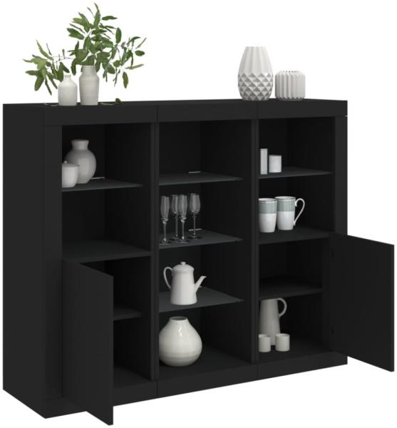 vidaXL Sideboards mit LED-Leuchten 3 Stk. Schwarz Holzwerkstoff 3209122