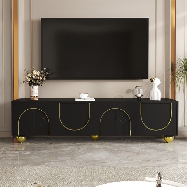 TV-Schrank 170x38x44 cm, Schwarz, 4 Türen, Push-to-Open, mit Einlegeböden