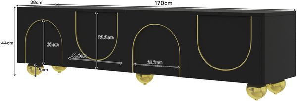 TV-Schrank 170x38x44 cm, Schwarz, 4 Türen, Push-to-Open, mit Einlegeböden Bild 4