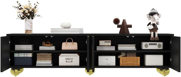 TV-Schrank 170x38x44 cm, Schwarz, 4 Türen, Push-to-Open, mit Einlegeböden Bild 2