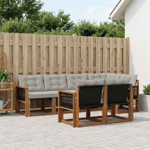 vidaXL Outdoor-Sofagarnitur mit Kissen 7 pcs Natürlich und Hellgrau 3382015