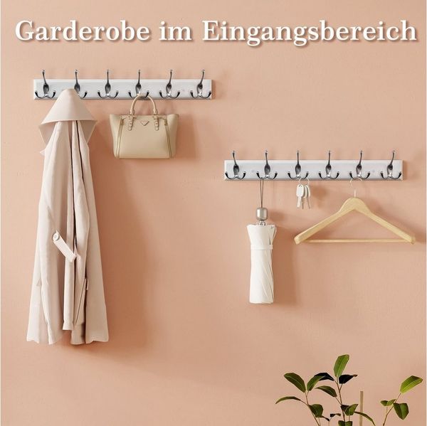 EUGAD Garderobenhaken (2 St), Kleiderhaken Wand, mit 6 Dreifachhaken, Weiß, silbern