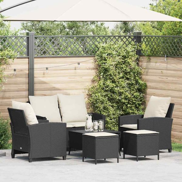 vidaXL 6-tlg. Garten-Sofagarnitur mit Kissen Schwarz Poly Rattan 3324577