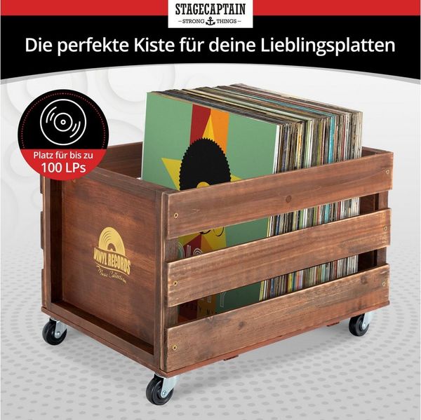 Stagecaptain Holzkiste SPK-100 "Emil" Schallplattenkiste, für bis zu 100 LPs - aus Vollholz im Retro-Design
