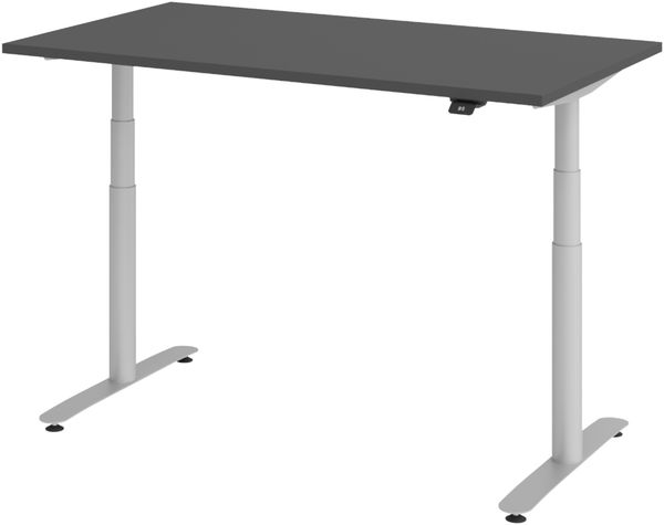 bümö elektrisch höhenverstellbarer Schreibtisch 140x80 cm in graphit, Gestell in silber, Stehtisch mit 4-fach Speicher, Bluetooth & App-Steuerung, verstellbarer Sitz-Stehschreibtisch, XDLR-14-G-S
