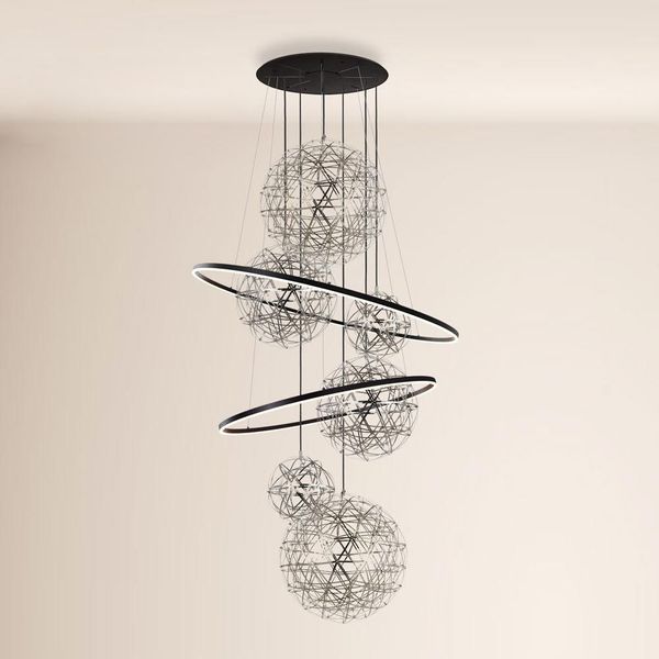 s.luce Fusion XXL Galerieleuchte 8-flammig LED-Ring Schwarz, Chrom