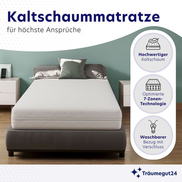 Träumegut24 - AquaFlex ergonomische 12cm Kaltschaummatratze mit 7-Zonen I 180x200cm I Härtegrad H2 Bild 3