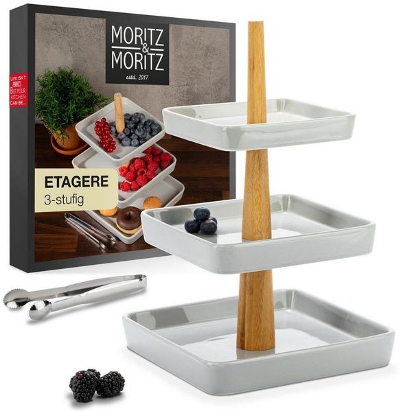 Moritz & Moritz Etagere Obst Etagere, Porzellan, (3 Etagen), Perfekt als Obstschale für Obst Aufbewahrung, Muffins und Cupcakes
