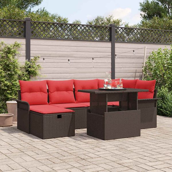 vidaXL Garten-Sofa-Set mit Kissen mit Speicher 7 pcs Braun Poly Rattan 3359681