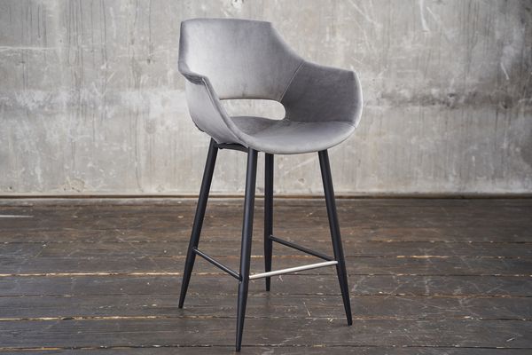 KAWOLA Barhocker ZAJA Barstuhl Sitzhöhe 76 cm Velvet grau 114 x 59 x 57 cm