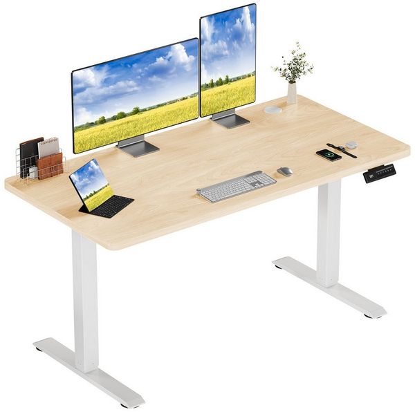 HOMALL Schreibtisch Höhenverstellbarer Schreibtisch mit 2-stufiger Memory-Steuerung (Einteilige Vollplatte mit einer Tragkraft von 80 kg, USB-Ladeanschluss und Weckfunktion)