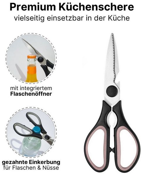 LIVINA HOME Haushaltsschere Multifunktions-Küchenschere aus Edelstahl, Schwarz, (1-tlg), Universalschere, Allzweckschere, Küchenschere mit Öffner