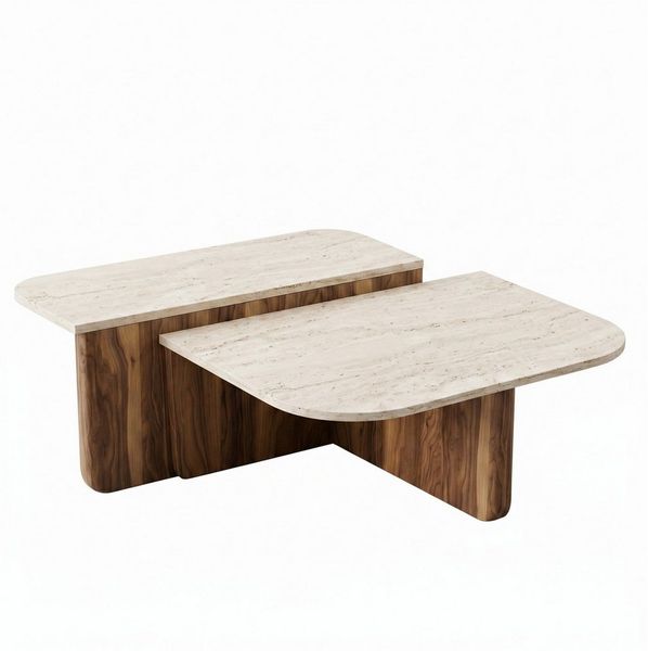 moebel17 Couchtisch moebel17 Couchtisch 90x90 cm Travertin-Optik 2er Set Beige (Packung, 1-St, Besteht aus 1 Couchtisch), Pflegeleichte Oberfläche, Granitoptik