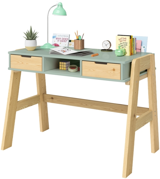 Bellabino 'Campo' Kinderschreibtisch, mintgrün, 4-fach höhenverstellbar 56-75 cm, Jugendschreibtisch mit 2 Schubladen und 3 Aufbewahrungsfächern, 75x63x93 cm