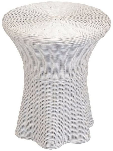Beistelltisch "Babett" aus Rattan, handgeflochten, weiß