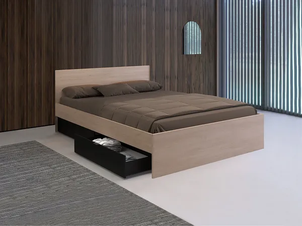 Vente-unique - VELONA Bett Holz, Platte SchwarzBeige - B 203,6 cm x H 82,6 cm x L 164,4 cm