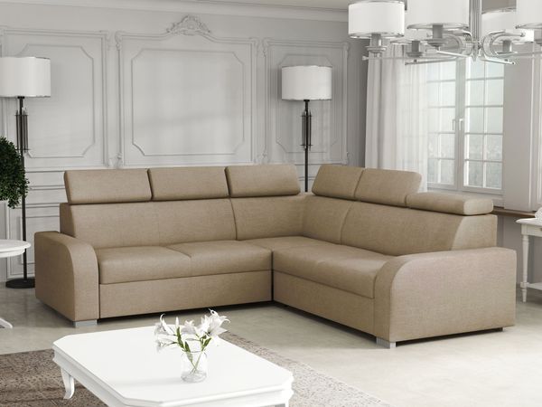 Ecksofa Apollo 2rR2p mit Schlaffunktion und Bettkasten, L-Form, Einstellbare Kopfstützen (Farbe: Crown 02)