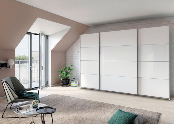 rauch Schwebetürenschrank Quadra Schlafzimmerschrank in vielen Breiten Kleiderschrank Garderobenschrank Schrank mit Glaselementen