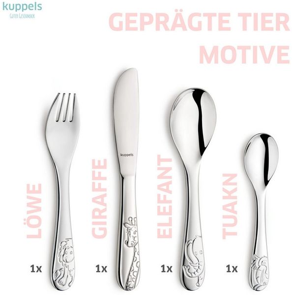 Kuppels Dschungeltiere Kinderbesteck Set 4-teilig hochglanzpoliert