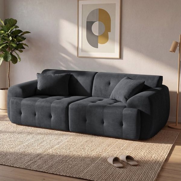 COMHOMA Sofa Ecksofa, Modulares Sofa, 2 Sitzer Bodensofa Couch mit Kissen Armlehne, für Wohnzimmer, vakuumverpackt