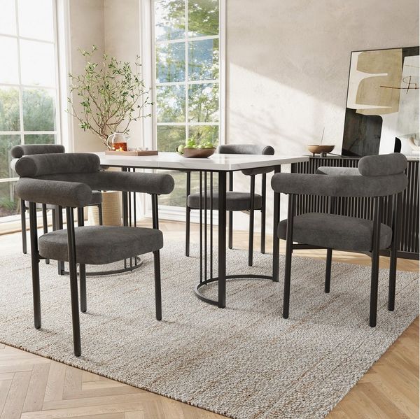 OKWISH Esszimmerstuhl Ergonomisches Design, H 84 cm, mit geräumigen Ringsitzen (Für eine gemütliche und bequeme Sitzgelegenheit, 6 St), 6er-Set gepolsterte Esszimmerstühle in weichem Samt