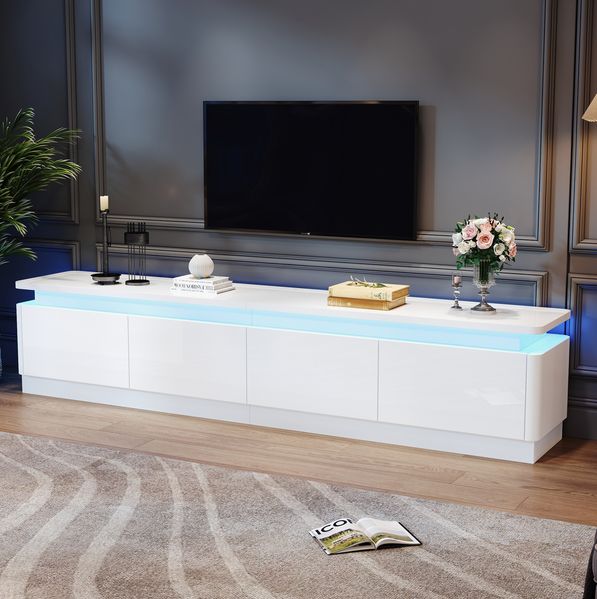 TV-Schrank 180 x 34 x 40 cm mit 4 Schubladen und LED – Lowboard in Weiß Hochglanz aus Spanplatte