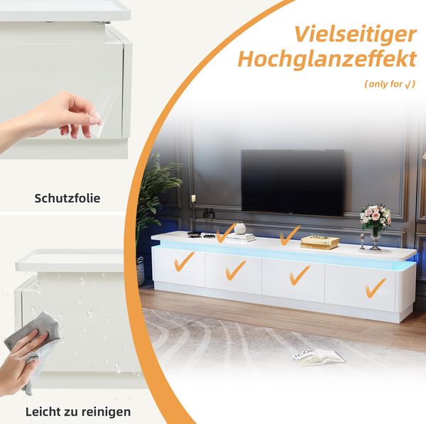 TV-Schrank 180 x 34 x 40 cm mit 4 Schubladen und LED – Lowboard in Weiß Hochglanz aus Spanplatte Bild 6