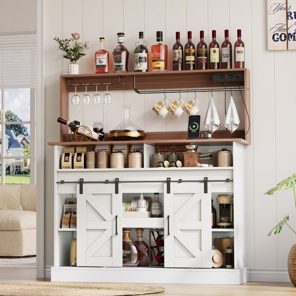 Sideboard B 120 x T 40 x H 130 cm aus MDF im Landhausstil, mit Schiebetüren und Steckdosen