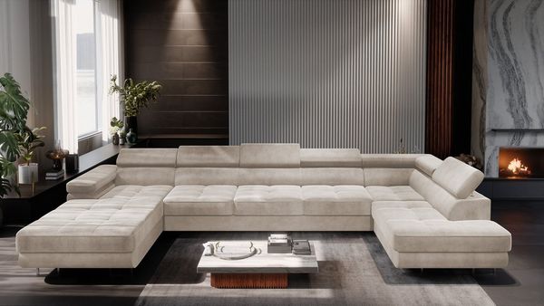 Muffo Ecksofa WILD MAXI U, elegante Metallbeine, verstellbare Kopfstützen, 2x Bettkasten, mit Schlaffunktion