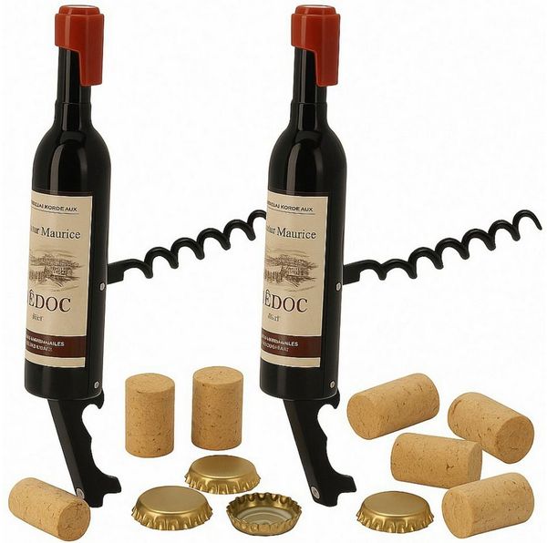 Koopman Korkenzieher Weinflasche Motiv Weinöffner 11,5cm 2er Set, (Set, 2 tlg, Packung), Flaschendesign, 2 Funktionen, Magnetisch, Stabil