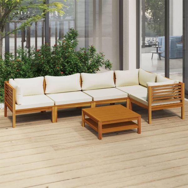 vidaXL 6-tlg. Garten-Lounge-Set mit Creme Kissen Massivholz Akazie 3086950