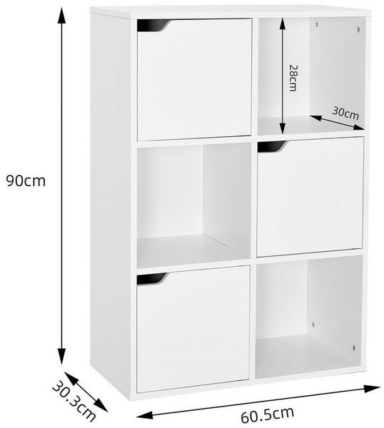 Mondeer Bücherregal Aufbewahrungsregal, Bücherschrank, Regal aus Holz, Sechs Fächer mit 3 Türen Bild 4