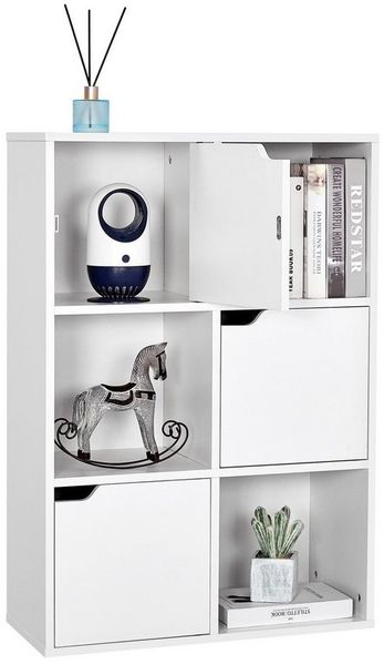 Mondeer Bücherregal Aufbewahrungsregal, Bücherschrank, Regal aus Holz, Sechs Fächer mit 3 Türen Bild 3
