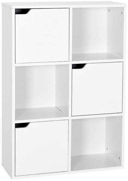 Mondeer Bücherregal Aufbewahrungsregal, Bücherschrank, Regal aus Holz, Sechs Fächer mit 3 Türen