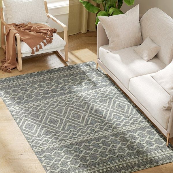 HOMCOM Teppich Bohoteppich, allergikerfreundlicher Bodenteppich für Indoor, Outdoor, Rechteckig, Höhe: 10 mm, 170 x 120 cm, Grau