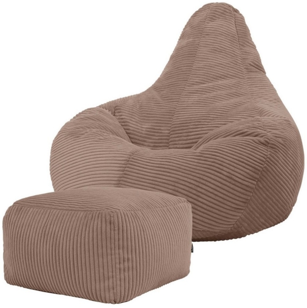 icon Sitzsack Sessel mit Liege aus Cord „Dalton“ mit Hocker (Spar-Set, 1 x Sitzsack, 1 x Fußhocker), Sitzsack XXL Gaming Sitzsack, Made in Germany, für Erwachsene & Kinder