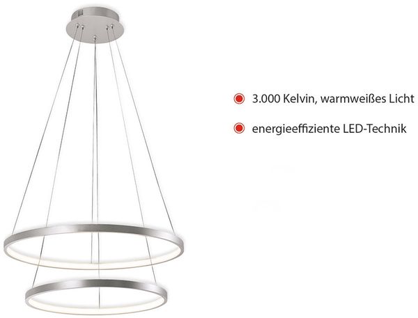 LED Hängeleuchte, Ringe, silber, Höhenverstellbar, D 50 cm Bild 6