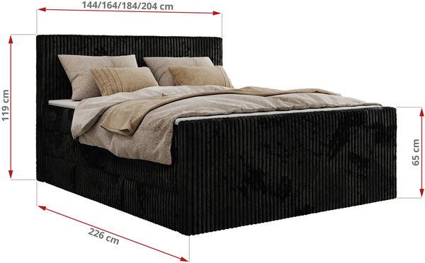 Boxspringbett mit zwei Multipocket-Matratzen und Topper, Doppelbett aus Cordstoff, zwei Bettkästen - TILIANO KING DUO - 140 x 200 cm - Schwarz Cord - H3 Bild 6