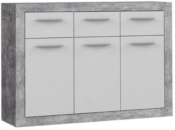Sideboard >BACCIO< 3 Türen Betonoptik Lichtgrau / Weiss - 117,7x91,8x33,8cm (BxHxT)