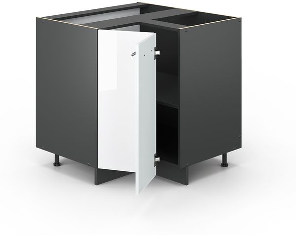 Eckunterschrank Fame-Line Weiß Hochglanz 80.5 cm , AP Eiche Vicco