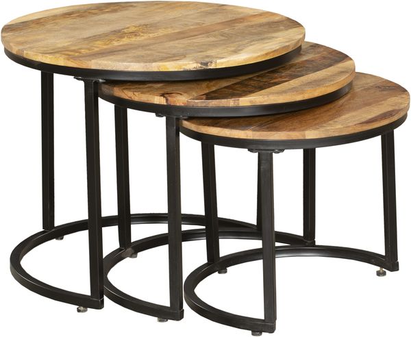 Beistelltisch HEINZ 3er Set - Mangoholz Braun 50 x 60 x 60 cm | Couchtisch Sofatisch Abstelltisch