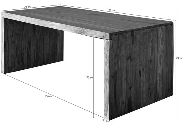 Schreibtisch Sheesham 178 x 90 x 78 grau geölt NATURE GREY #711