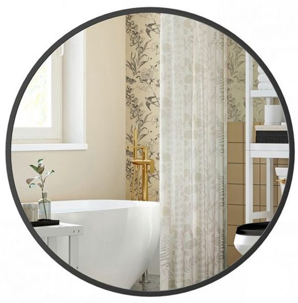 SONGMICS Wandspiegel, Spiegel rund, Metallrahmen, 50 cm d, für Bad, Wohnzimmer, Schlafzimmer, Flur, gold