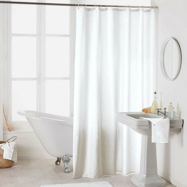 Sanixa Duschvorhang waschbar Badewannenvorhang Vorhang hochwertige Qualität Metallösen Breite 180 cm (Vorhang Dusche Badewanne), Duschvorhang Textil 180x200 cm Uni Weiß einfarbig wasserabweisend